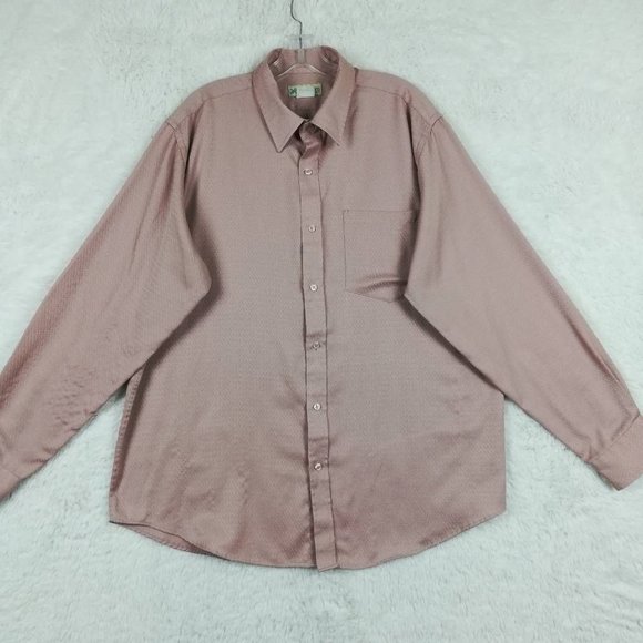Vintage Haband Mens Shirt Button Up Solid Pink Textured Long Sleeve Pockets L - Picture 1 of 8